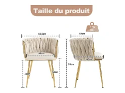 Juego de 2 sillas/sillones de comedor de terciopelo, estructura de metal dorado, beige