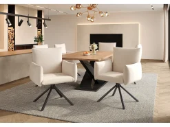 Juego de 6 sillones acolchados - Rotación 360° - con 4 patas metálicas - Lino - Beige