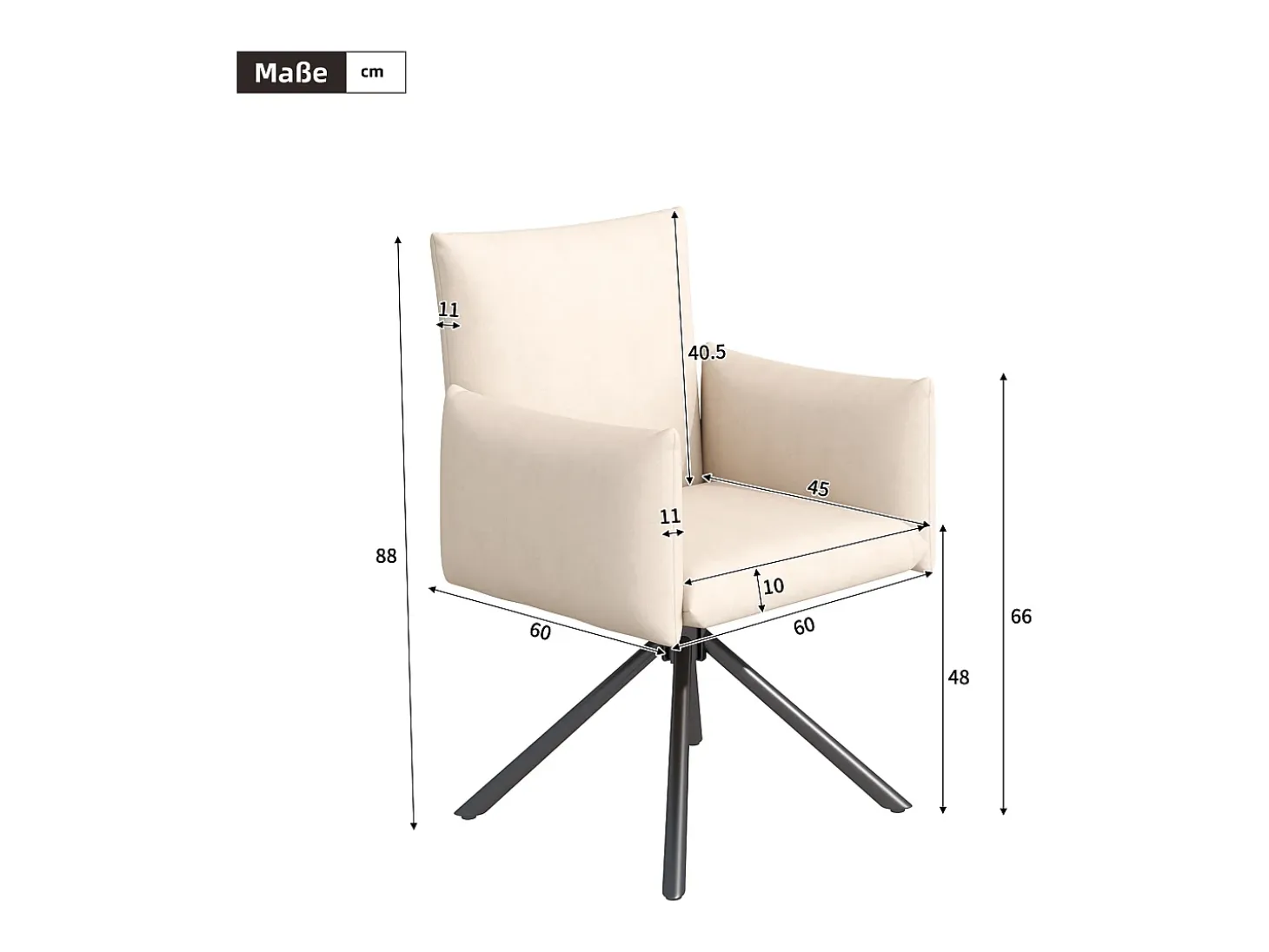 Juego de 6 sillones acolchados - Rotación 360° - con 4 patas metálicas - Terciopelo - Beige