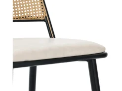 Juego de 4 sillones de ratán con asiento acolchado de PU, color negro