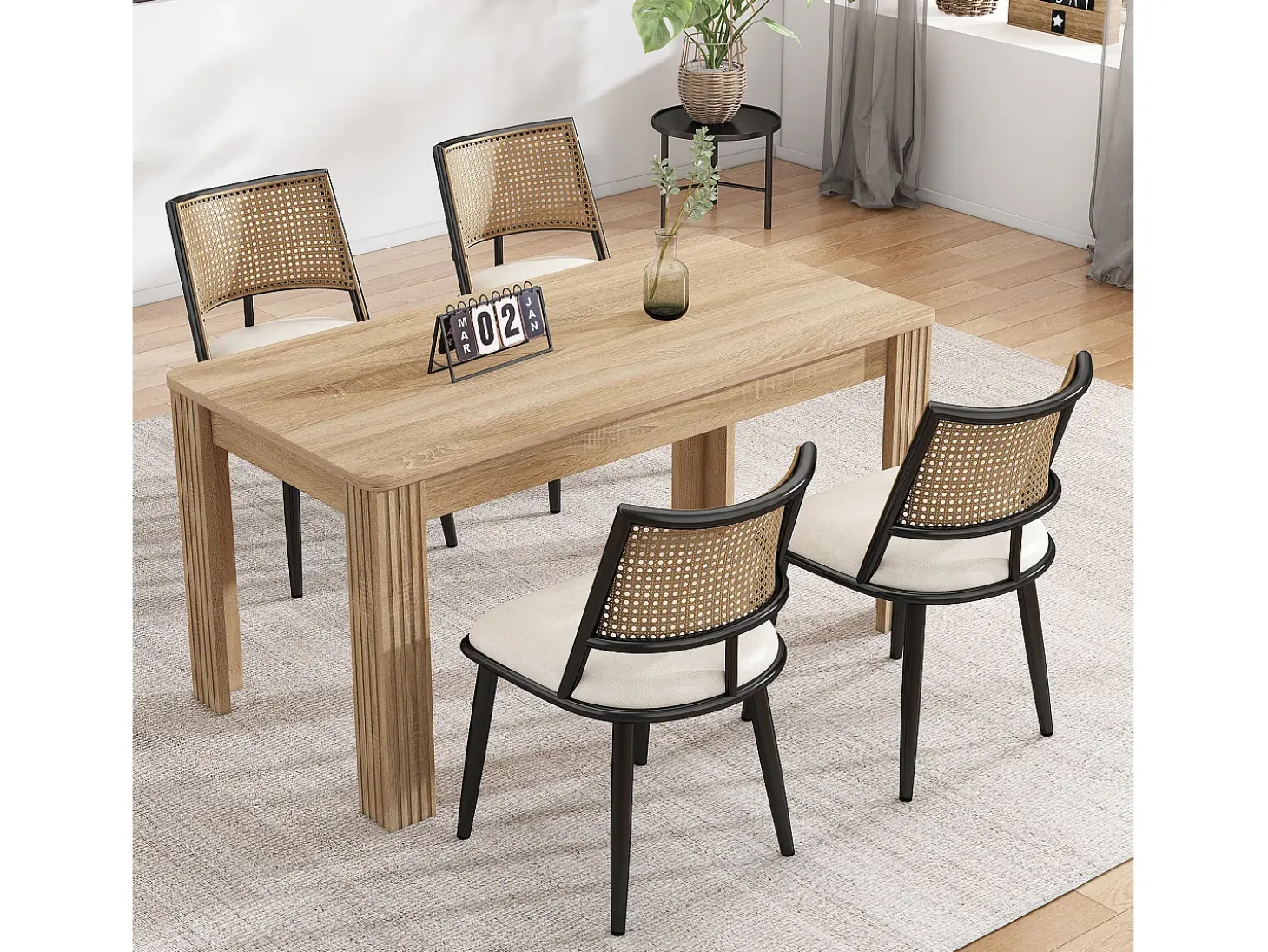 Juego de 6 sillones de ratán con asiento acolchado de PU, color negro