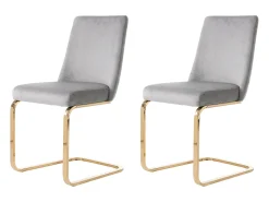 Juego de 2 sillones de terciopelo de lujo - 64,14 x 63,5 x 47,63 cm - respaldo de diamante - patas de metal dorado - gris