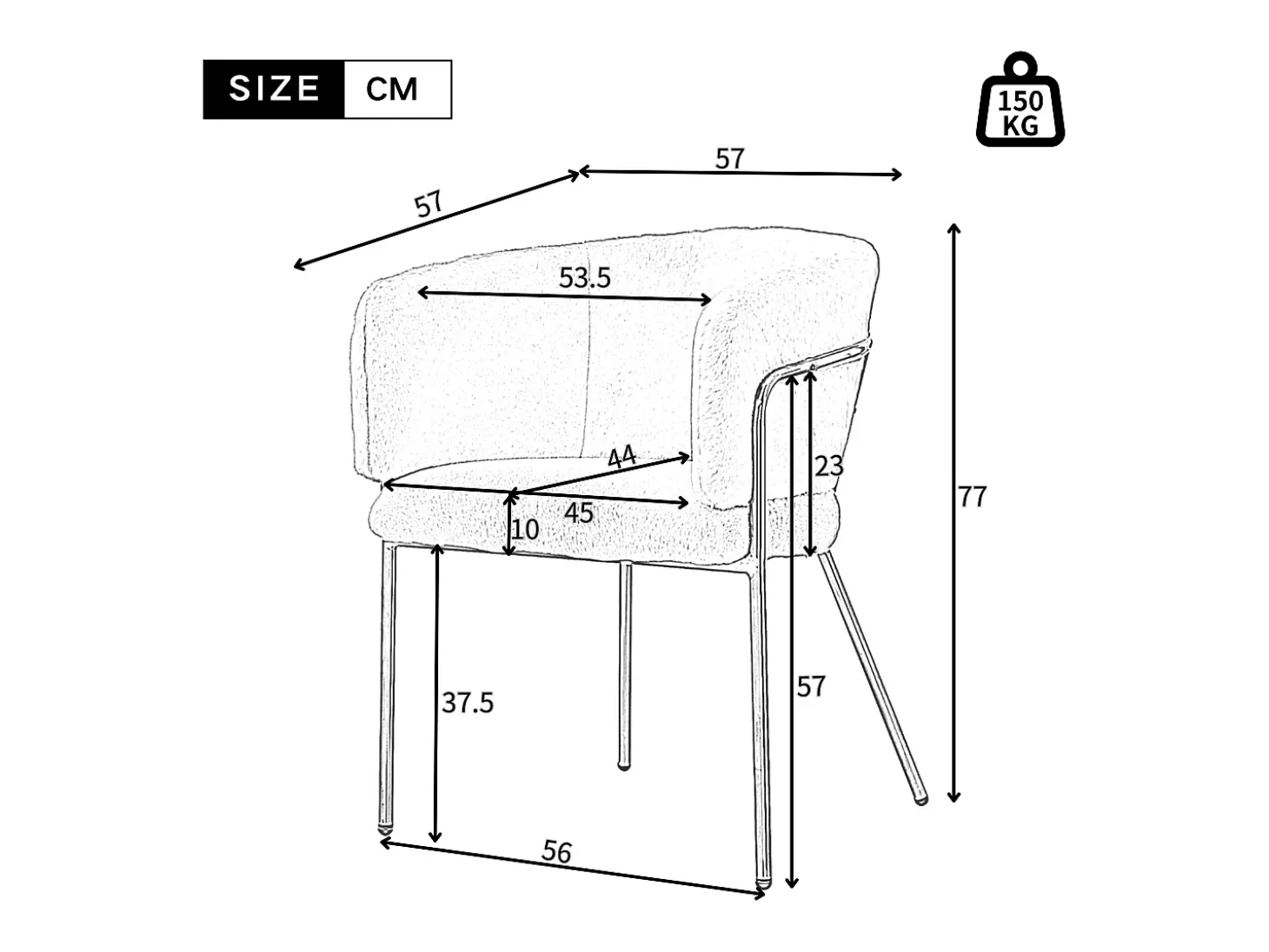 Juego de 6 sillones para comedor, salón o dormitorio - en imitación plumón de conejo - con 4 patas de metal dorado - Beige
