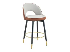 Juego de 2 taburetes de bar giratorios en piel sintética de PU - Cojines de asiento gris claro y marrón
