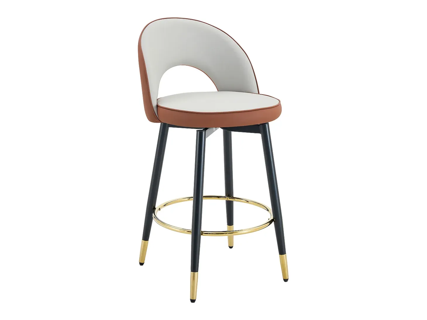 Juego de 2 taburetes de bar giratorios en piel sintética de PU - Cojines de asiento gris claro y marrón