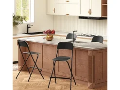 Juego de 2 taburetes de bar plegables con estructura de acero para cocina y comedor, color negro