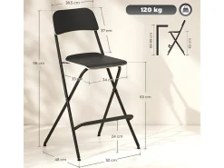 Juego de 2 taburetes de bar plegables con estructura de acero para cocina y comedor, color negro