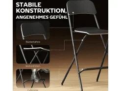 Juego de 2 taburetes de bar plegables con estructura de acero para cocina y comedor, color negro