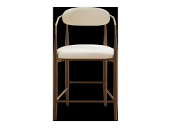 Juego de 2 taburetes de bar con reposabrazos - Tejido beige - Estructura de metal marrón y dorado