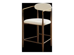 Juego de 2 taburetes de bar con reposabrazos - Tejido beige - Estructura de metal marrón y dorado