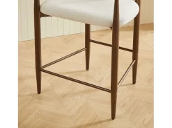 Juego de 2 taburetes de bar con reposabrazos - Tejido beige - Estructura de metal marrón y dorado