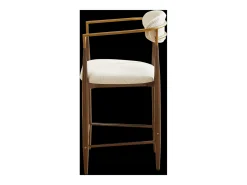 Juego de 2 taburetes de bar con reposabrazos - Tejido beige - Estructura de metal marrón y dorado