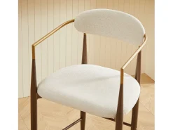 Juego de 2 taburetes de bar con reposabrazos - Tejido beige - Estructura de metal marrón y dorado