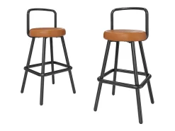 Juego de 2 taburetes de bar - 37 x 37 x 90,5 cm - con respaldo y reposapiés - piel sintética y patas de hierro - marrón