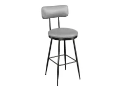 Juego de 4 taburetes de bar, silla alta de cocina con reposapiés y respaldo, para comedor y cocina, piel sintética, color gris