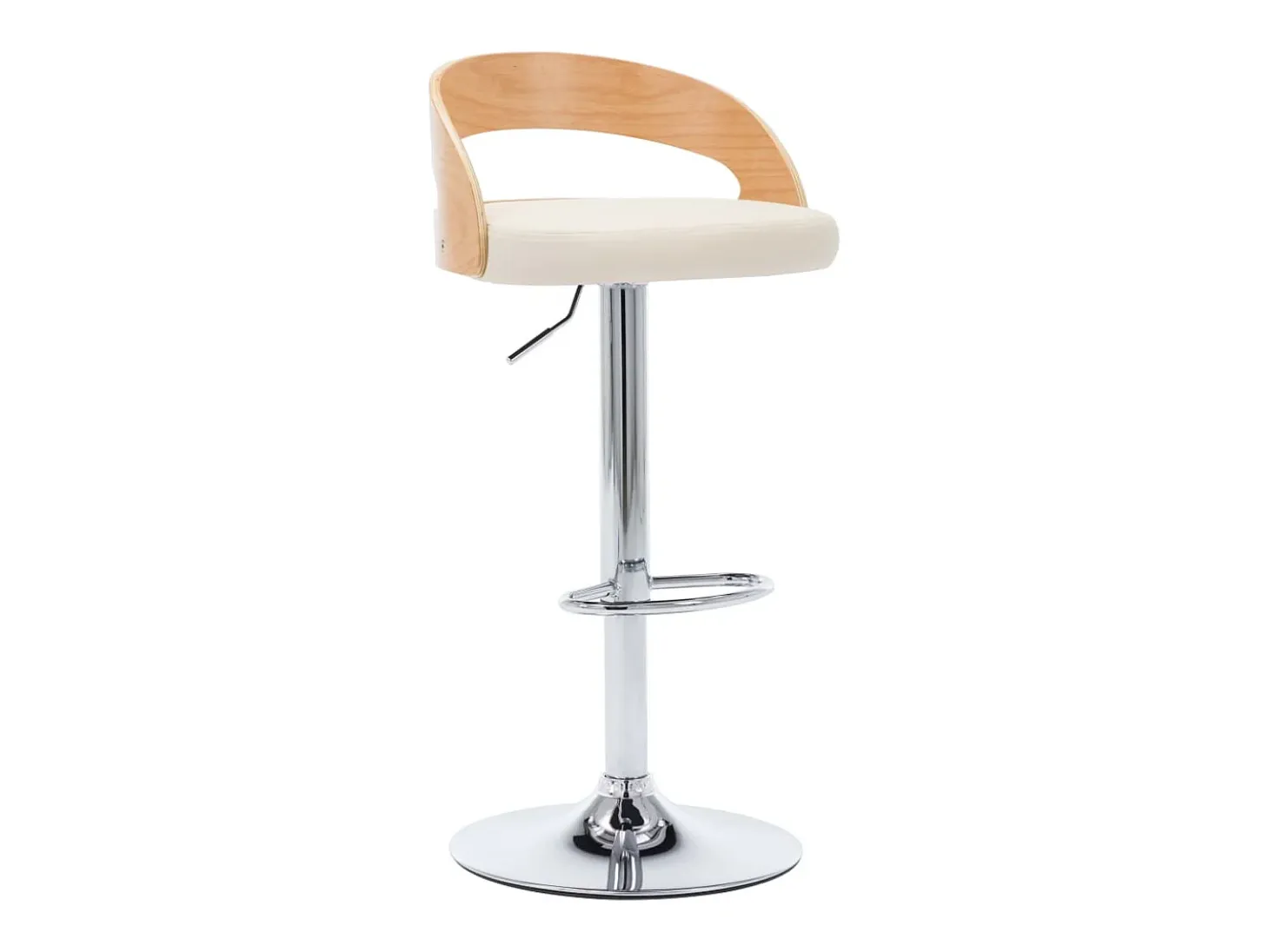 Juego de 2 taburetes de bar de piel sintética color crema y madera curvada