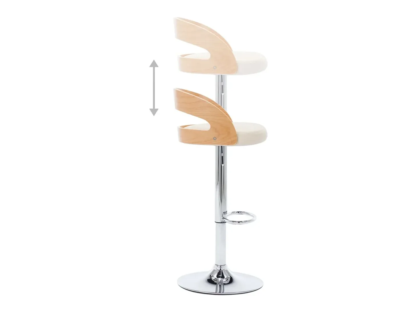 Juego de 2 taburetes de bar de piel sintética color crema y madera curvada