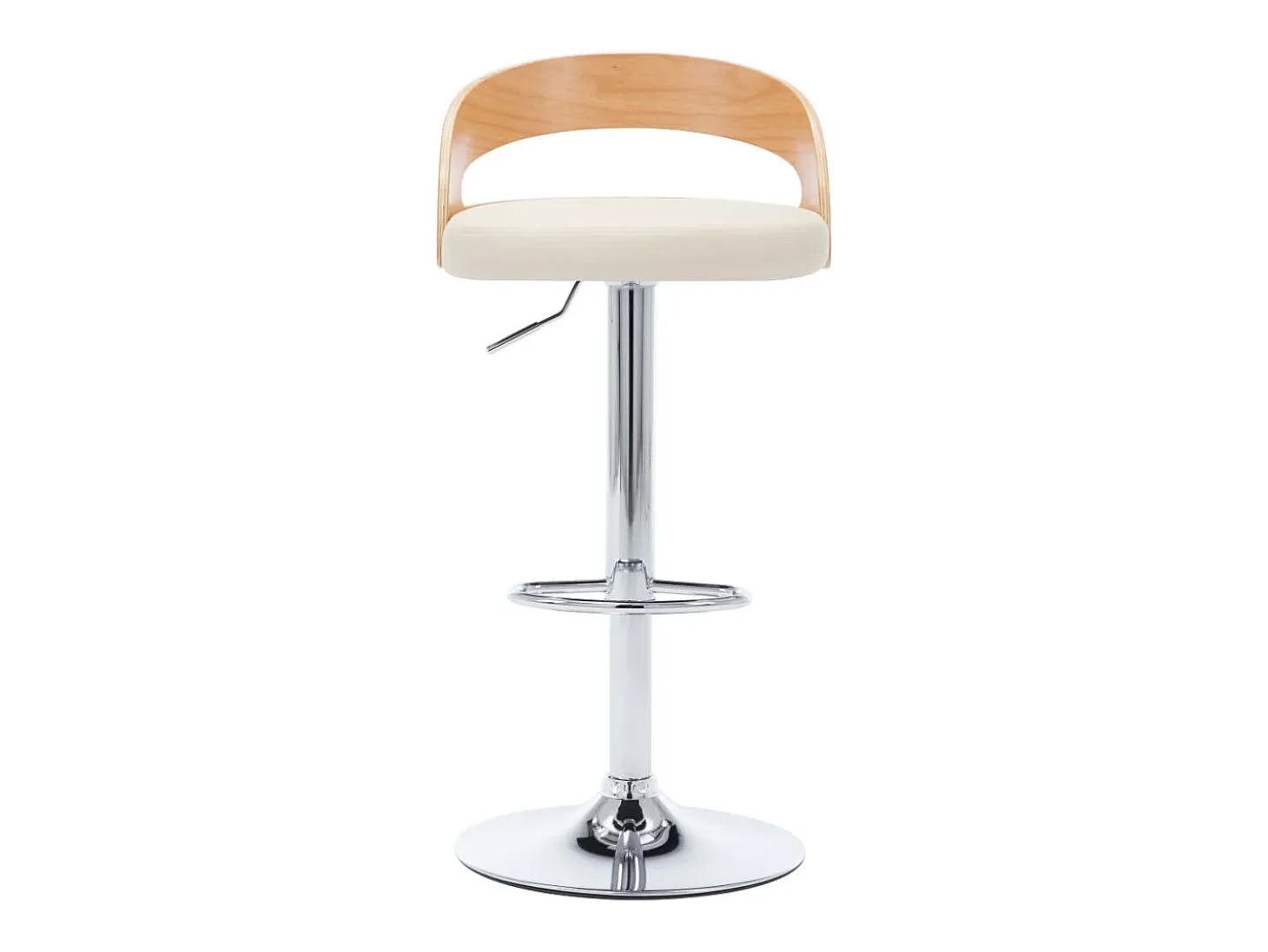 Juego de 2 taburetes de bar de piel sintética color crema y madera curvada