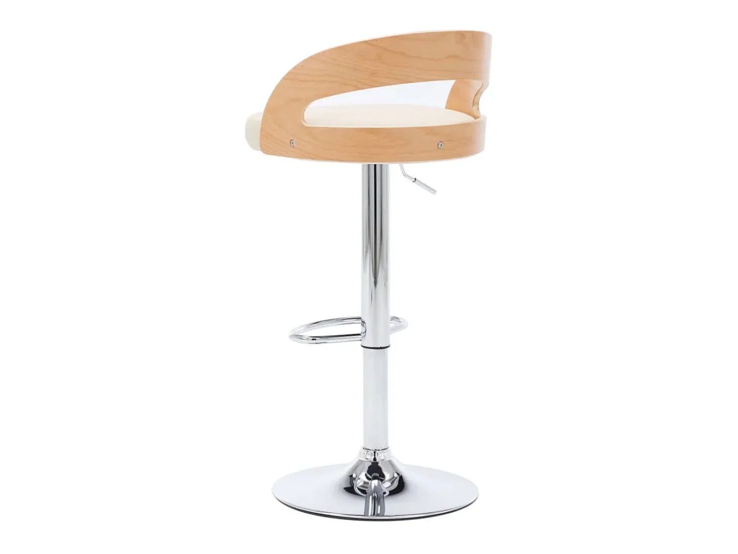 Juego de 2 taburetes de bar de piel sintética color crema y madera curvada