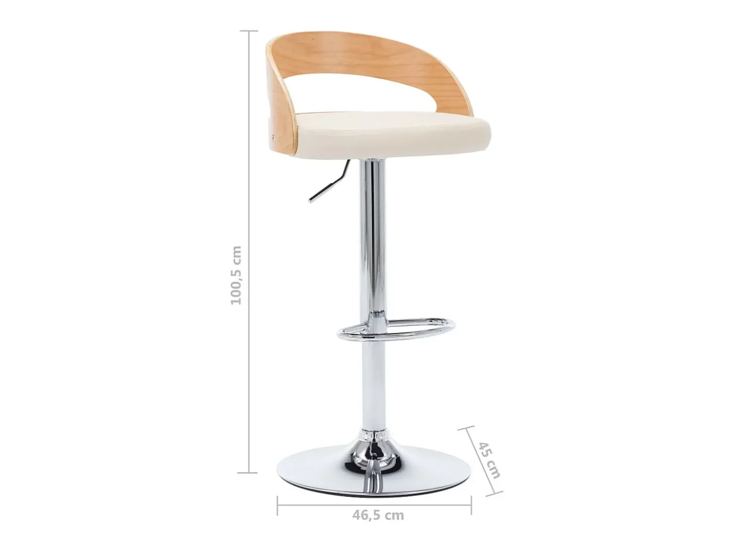 Juego de 2 taburetes de bar de piel sintética color crema y madera curvada
