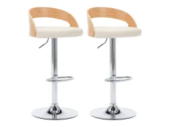Juego de 2 taburetes de bar de piel sintética color crema y madera curvada