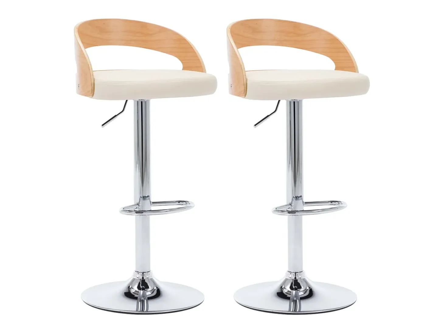 Juego de 2 taburetes de bar de piel sintética color crema y madera curvada