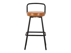 Juego de 6 taburetes de bar - 37 x 37 x 90,5 cm - con respaldo y reposapiés - piel sintética y patas de hierro - marrón