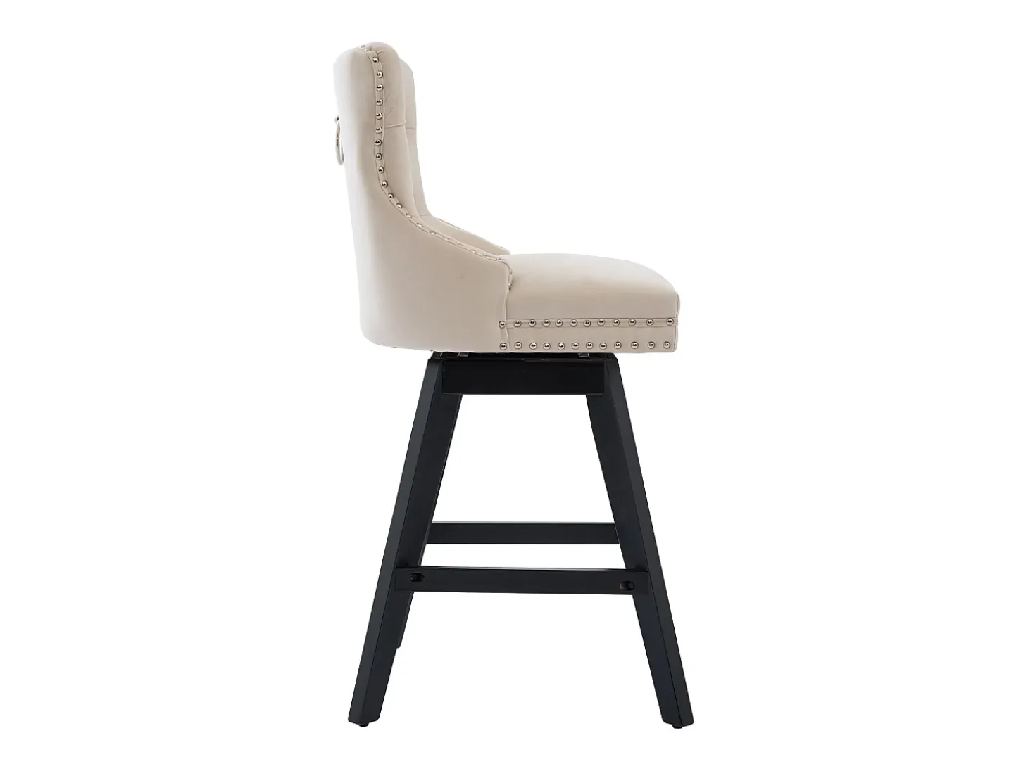Juego de 2 taburetes de bar giratorios en terciopelo - Patas de madera - Beige