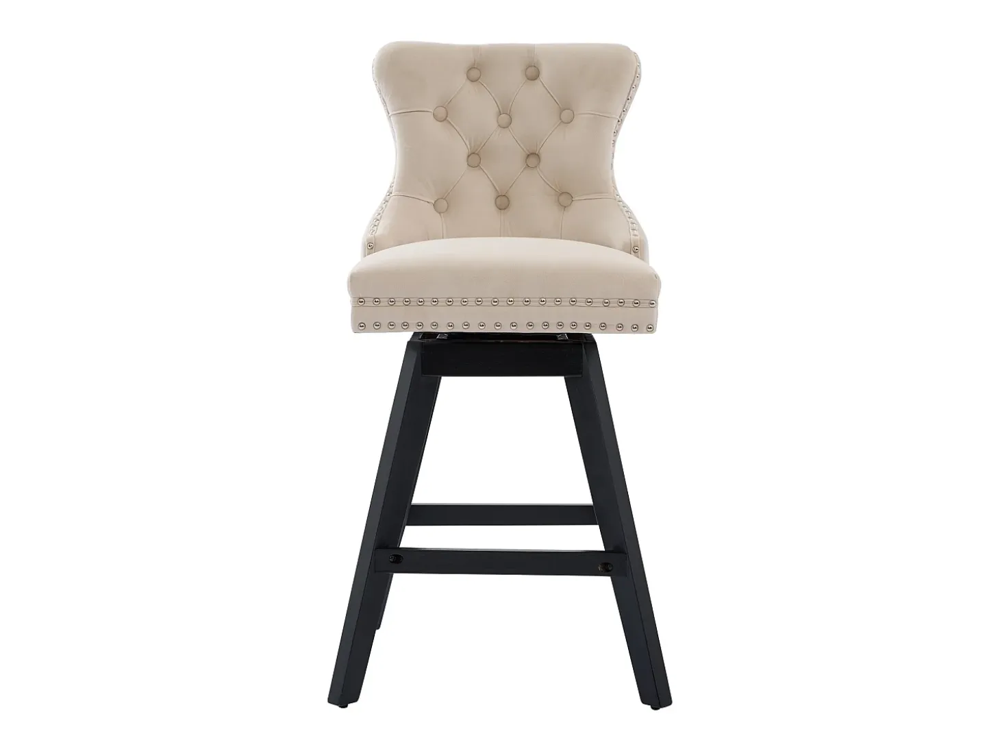 Juego de 2 taburetes de bar giratorios en terciopelo - Patas de madera - Beige