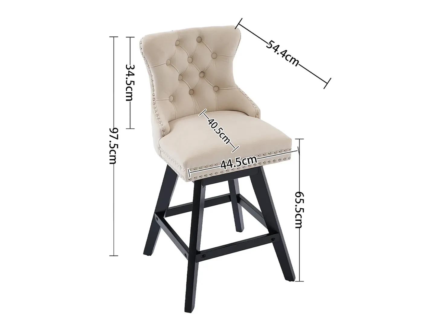 Juego de 2 taburetes de bar giratorios en terciopelo - Patas de madera - Beige