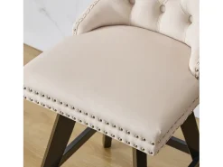 Juego de 2 taburetes de bar giratorios en terciopelo - Patas de madera - Beige