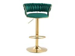 Juego de 2 taburetes de bar giratorios en terciopelo - Altura regulable - Verde esmeralda y dorado