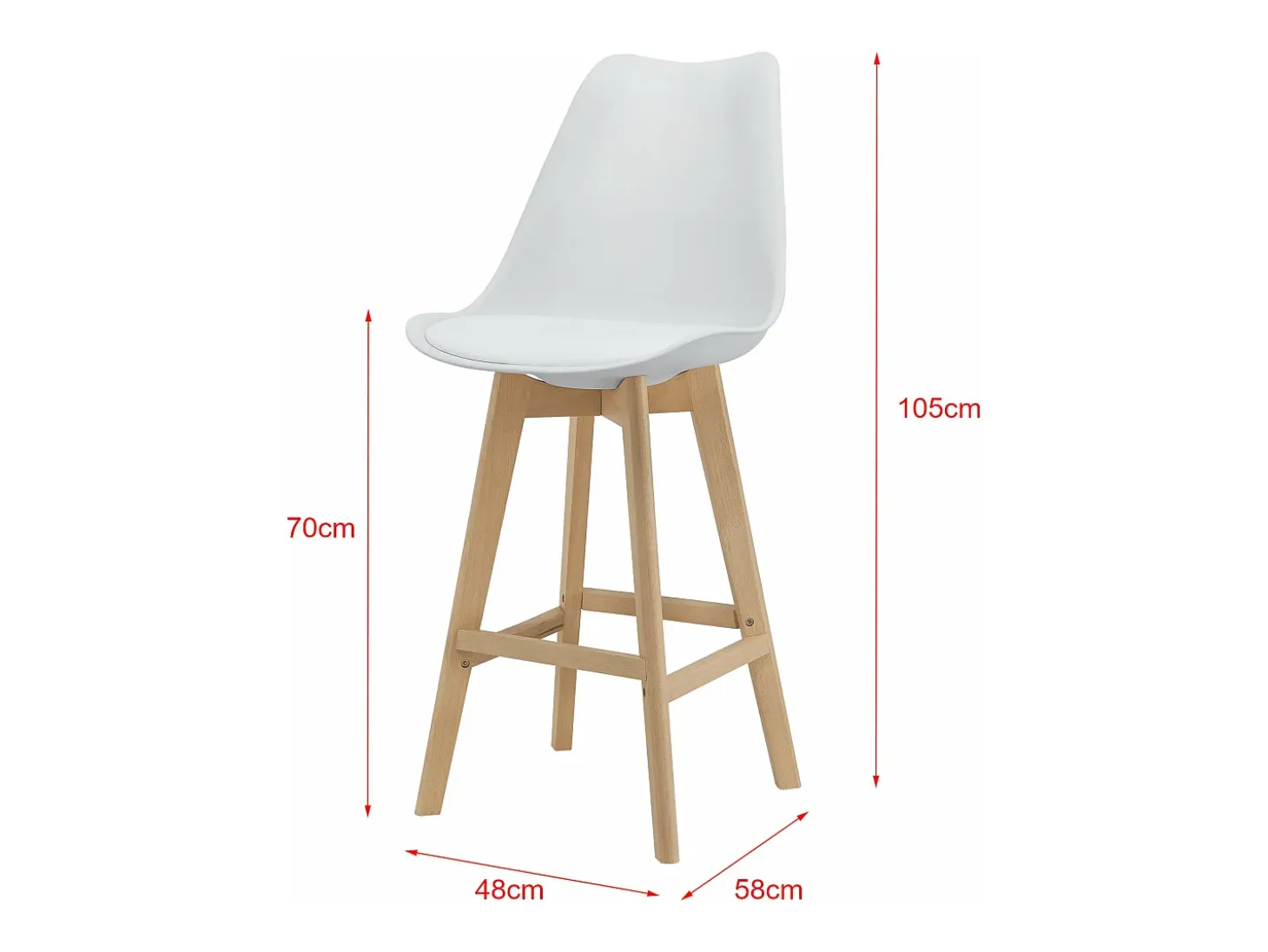 Juego de 4 taburetes de bar de plástico sintético acabado haya 105 x 48 x 58 cm blanco 03_0008716