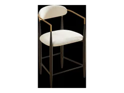 Juego de 2 taburetes de bar con reposabrazos - Tejido beige - Estructura de metal negro y dorado