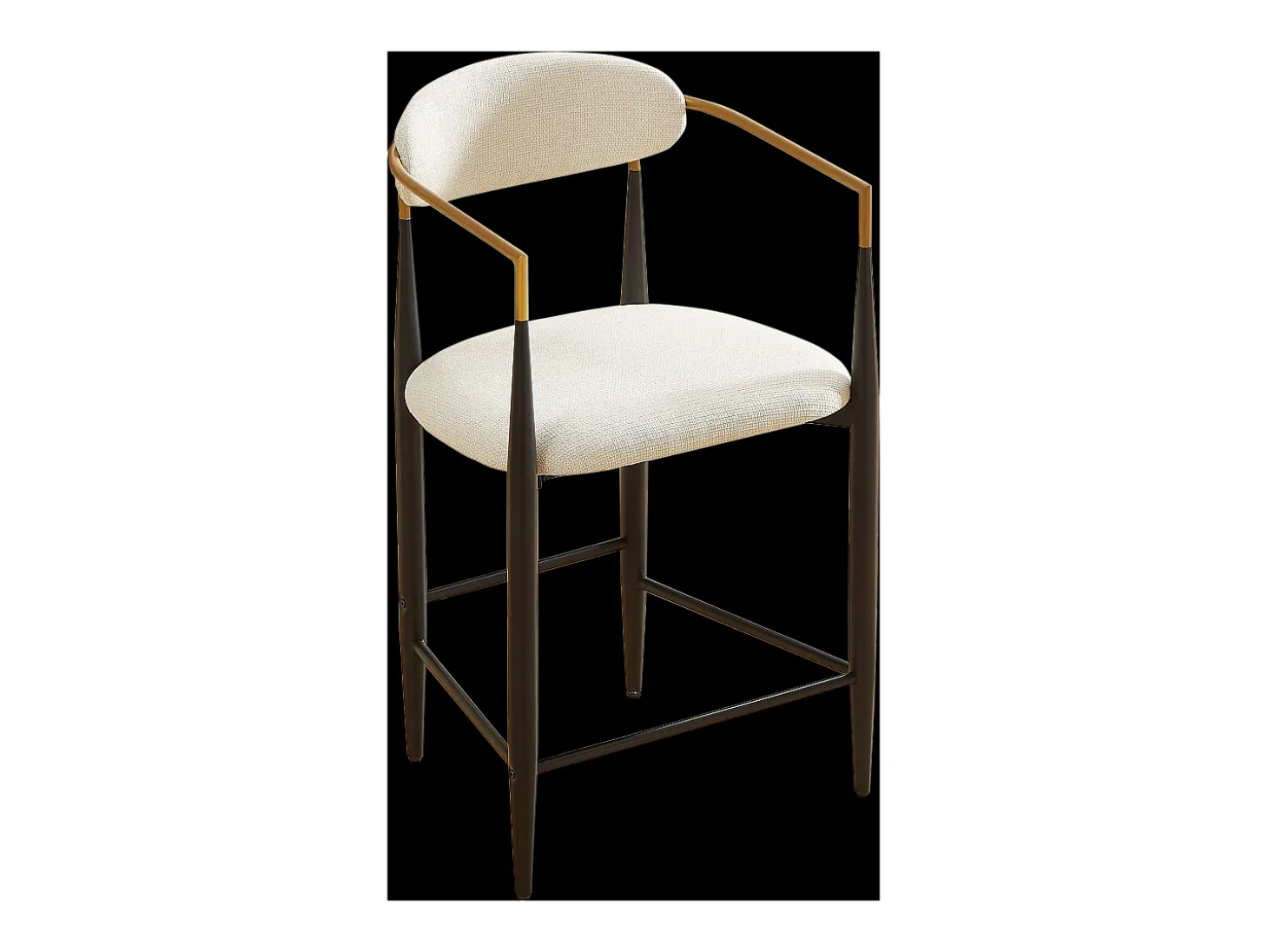 Juego de 2 taburetes de bar con reposabrazos - Tejido beige - Estructura de metal negro y dorado