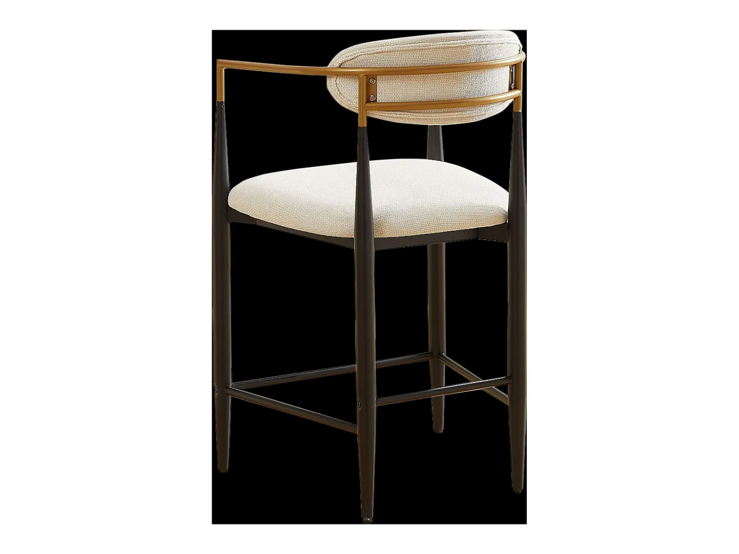 Juego de 2 taburetes de bar con reposabrazos - Tejido beige - Estructura de metal negro y dorado