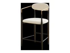 Juego de 2 taburetes de bar con reposabrazos - Tejido beige - Estructura de metal negro y dorado