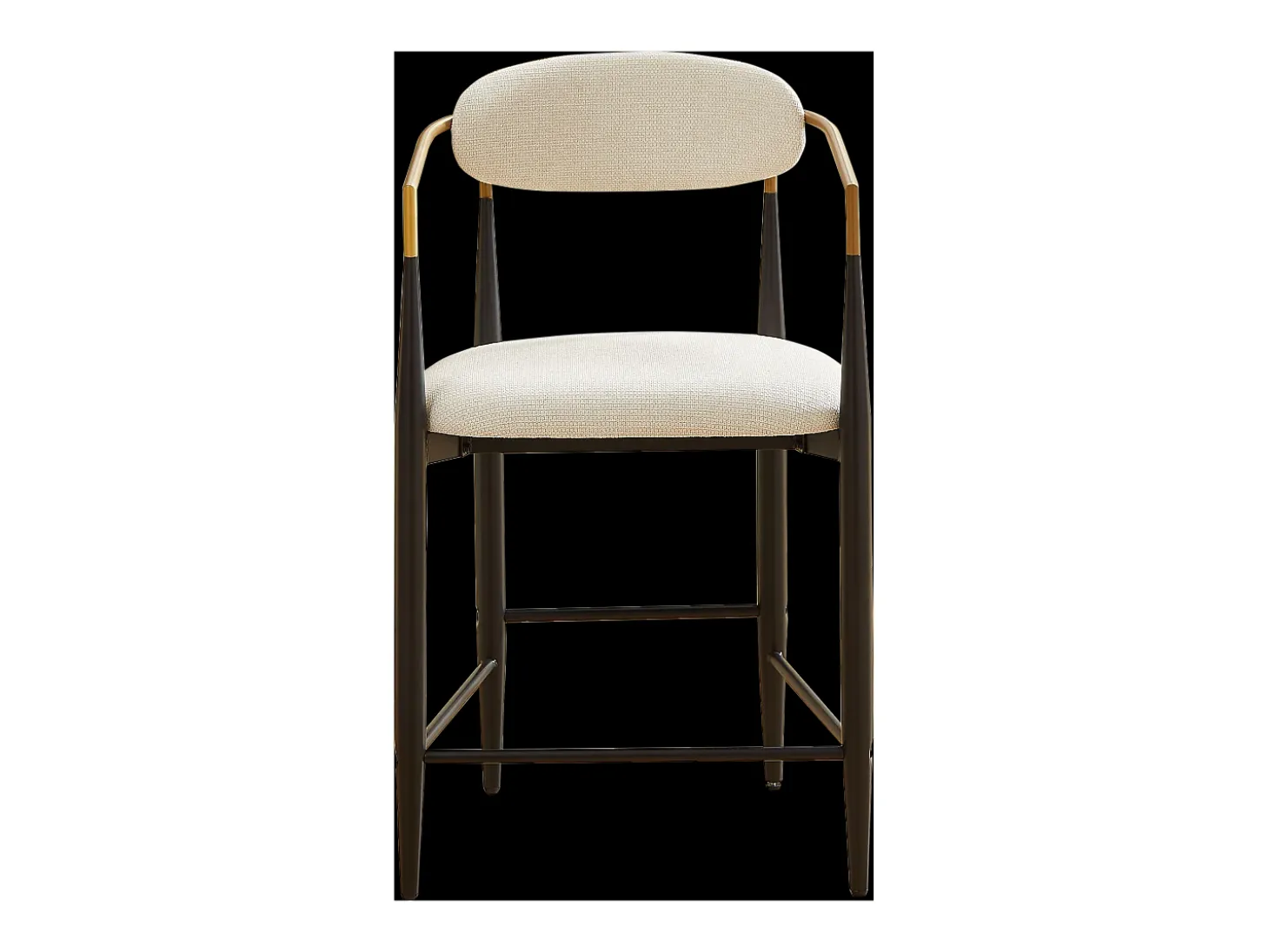 Juego de 2 taburetes de bar con reposabrazos - Tejido beige - Estructura de metal negro y dorado