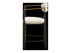 Juego de 2 taburetes de bar con reposabrazos - Tejido beige - Estructura de metal negro y dorado
