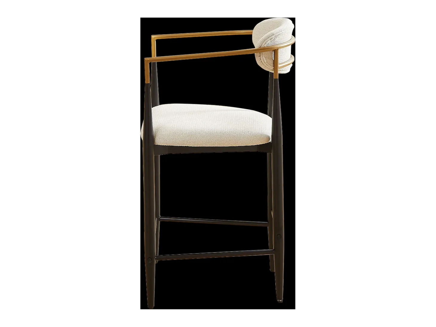 Juego de 2 taburetes de bar con reposabrazos - Tejido beige - Estructura de metal negro y dorado