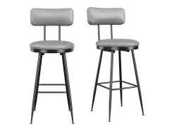Juego de 2 taburetes de bar, silla alta de cocina con reposapiés y respaldo, para comedor y cocina, piel sintética, color gris