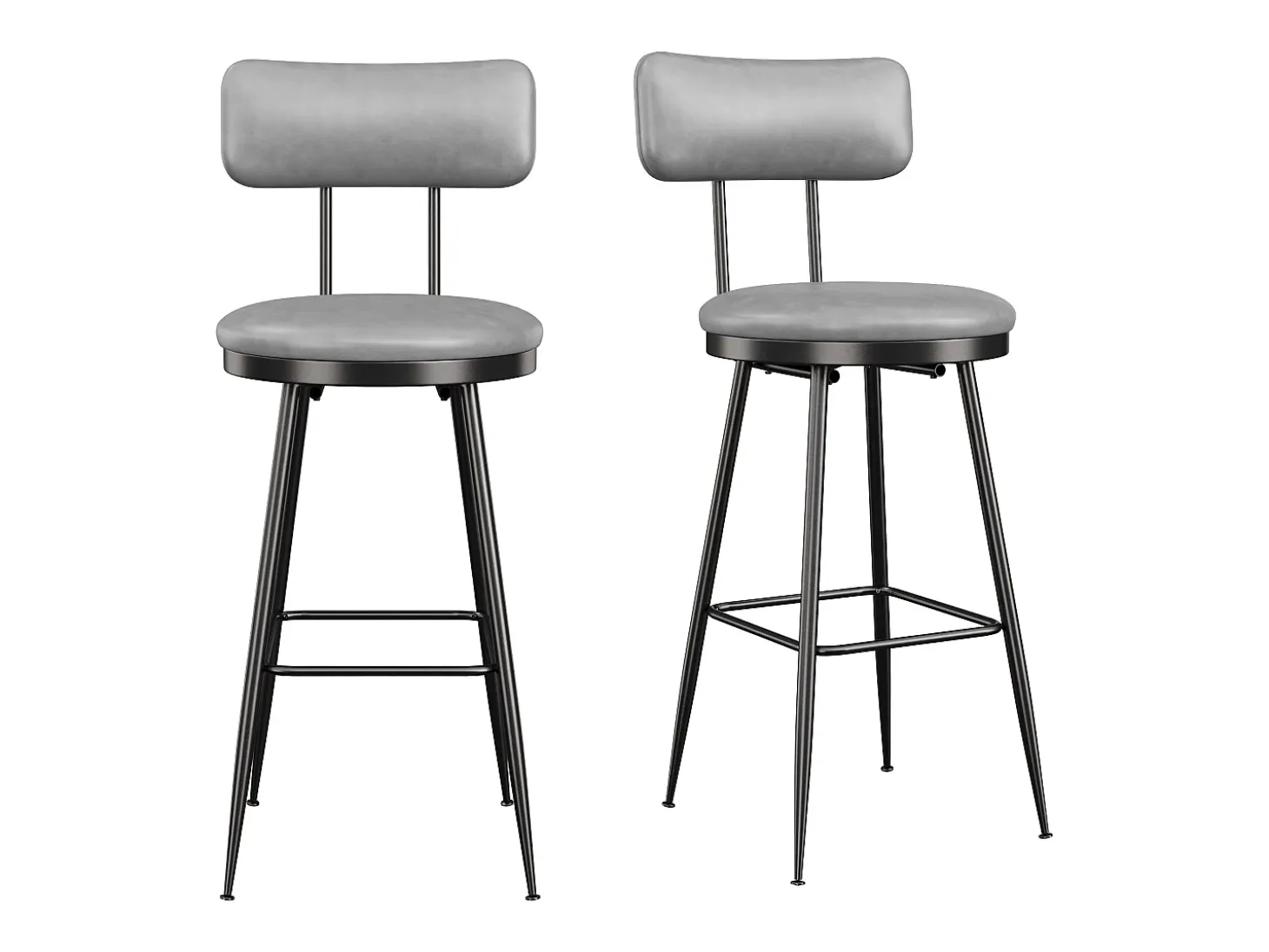 Juego de 2 taburetes de bar, silla alta de cocina con reposapiés y respaldo, para comedor y cocina, piel sintética, color gris