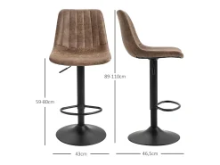 Juego de 2 taburetes de bar, taburete de cocina de altura regulable con reposapiés, silla giratoria, poliéster marrón
