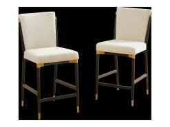 Juego de 2 taburetes de bar de tela beige - Estructura de metal negro y dorado
