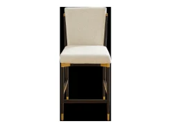 Juego de 2 taburetes de bar de tela beige - Estructura de metal negro y dorado
