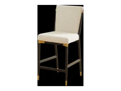 Juego de 2 taburetes de bar de tela beige - Estructura de metal negro y dorado