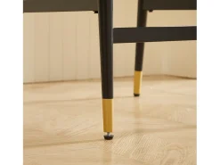 Juego de 2 taburetes de bar de tela beige - Estructura de metal negro y dorado