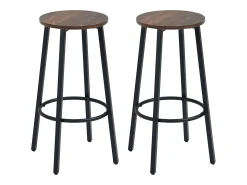 Juego de 2 taburetes de bar, diseño industrial, con reposapiés, estructura de metal, hasta 120 kg, marrón