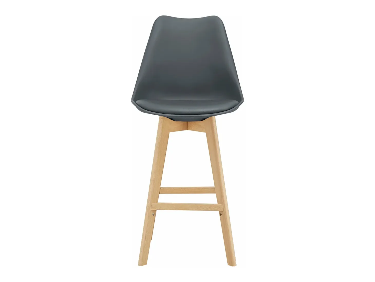 Juego de 2 taburetes de bar con asiento respaldo y reposapiés acolchado plástico sintético acabado haya 105 cm gris 03_0002779
