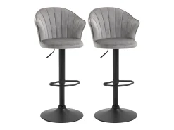 Juego de 2 taburetes de bar, giratorios, regulables en altura, con respaldo, tacto terciopelo, gris, sin brazos